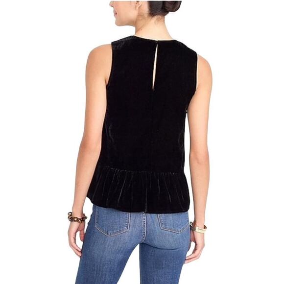 J.Crew Drapey Black Velvet Peplum Sleeveless Tank Top, Size‎ 8 - Picture 8 of 10